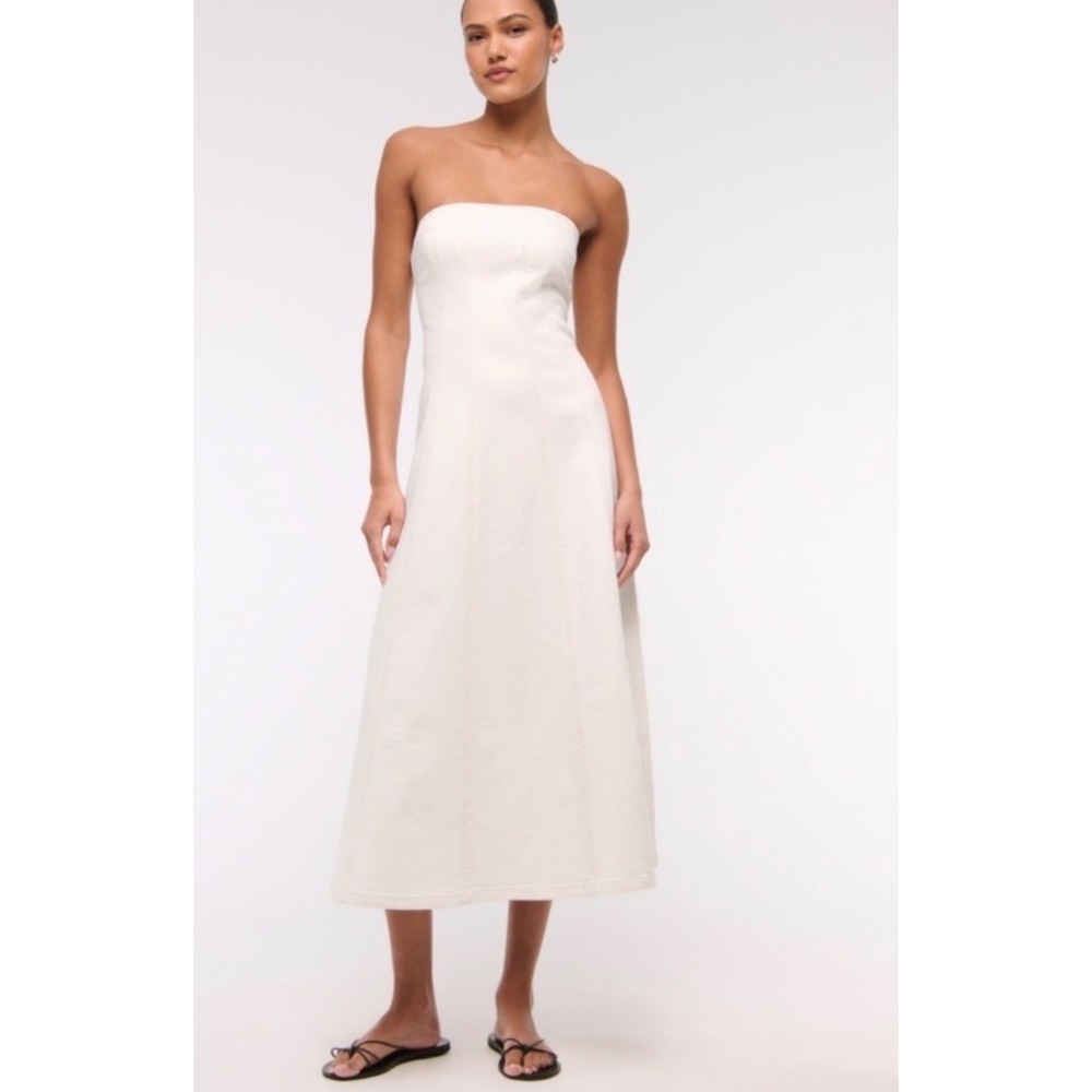 Abercrombie & Fitch Mila Strapless Denim Midi Dress Off White Cream XXL Tall NWT